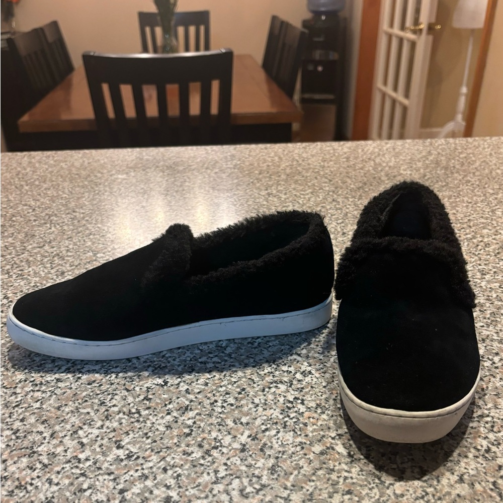 Birdies Swift Sequoia Suede Leather with Faux Fur Slip-on Shoes black size 7